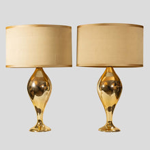 Load image into Gallery viewer, Pair of Murano glass gold mirrored table lamps