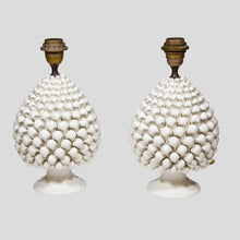 Load image into Gallery viewer, Pair of Vintage Pine cone shape white ceramic table lamps