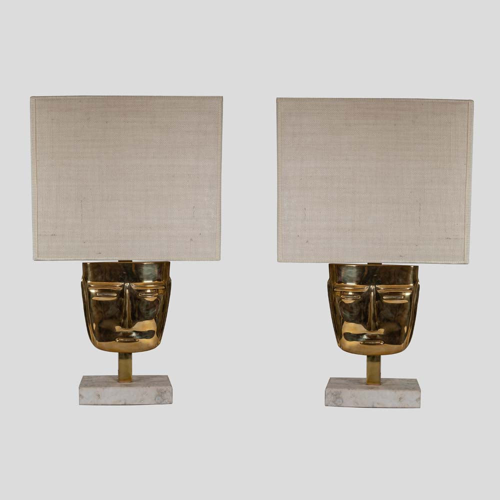 Vintage Brass face sculpture table lamps