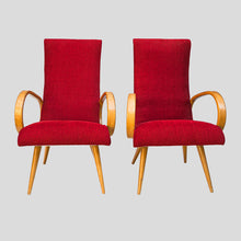 Load image into Gallery viewer, Pair of French 1950s Red upholstered armchairs by Stella Durera
