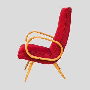 Pair of French 1950s Red upholstered armchairs by Stella Durera