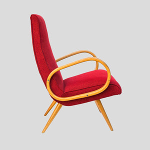 Pair of French 1950s Red upholstered armchairs by Stella Durera