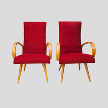 Load image into Gallery viewer, Pair of French 1950s Red upholstered armchairs by Stella Durera
