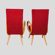 Load image into Gallery viewer, Pair of French 1950s Red upholstered armchairs by Stella Durera
