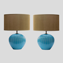 Load image into Gallery viewer, Pair of sky blue ribbed Barovier Murano Glass Table lamps