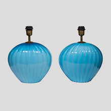 Load image into Gallery viewer, Pair of sky blue ribbed Barovier Murano Glass Table lamps