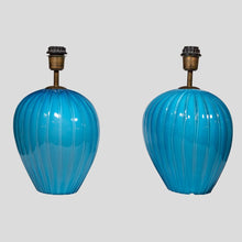 Load image into Gallery viewer, Pair of sky blue ribbed Barovier Murano Glass Table lamps