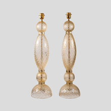 Load image into Gallery viewer, Pair of tall blown clear glass with gold inclusion table lamps