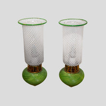 Load image into Gallery viewer, Pair of 1930s Murano clear white and green glass on brass wall lights
