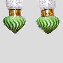Load image into Gallery viewer, Pair of 1930s Murano clear white and green glass on brass wall lights