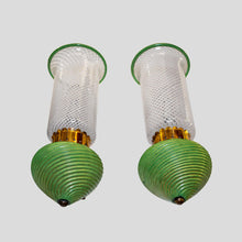 Load image into Gallery viewer, Pair of 1930s Murano clear white and green glass on brass wall lights
