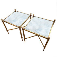 Load image into Gallery viewer, Pair of French Midcentury Low Single Tier Side Tables with Eglomise Glass