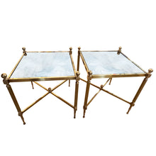 Load image into Gallery viewer, Pair of French Midcentury Low Single Tier Side Tables with Eglomise Glass