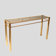 Load image into Gallery viewer, Vintage gold console with smoke glass top att. to Romeo Rega
