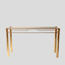 Load image into Gallery viewer, Vintage gold console with smoke glass top att. to Romeo Rega