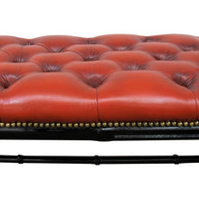 Load image into Gallery viewer, 1950s English Red Leather Bench with Faux Bamboo Frame