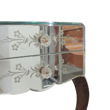 Load image into Gallery viewer, Pair of French Mirrored Bedside Tables with Floral Detail, Circa 1950s