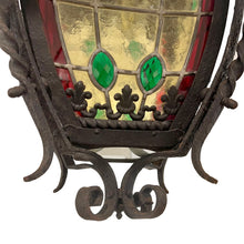 Load image into Gallery viewer, Late 19th-Century French Napoleon III Wrought-Iron Lantern with Stained Glass