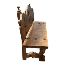 Load image into Gallery viewer, 1920s Oak Heraldic Bench with Spanish & French Royal Alliance Crest