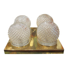 Load image into Gallery viewer, Pair of Large Vintage 1970s Brass & Glass Wall Lights with Four Globe Shades