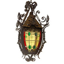 Load image into Gallery viewer, Late 19th-Century French Napoleon III Wrought-Iron Lantern with Stained Glass
