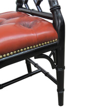 Load image into Gallery viewer, 1950s English Red Leather Bench with Faux Bamboo Frame