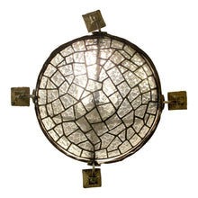 Load image into Gallery viewer, French Art Nouveau Hammered Brass Chandelier with Textured Glass Shade