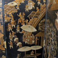 Load image into Gallery viewer, 1950s Chinese Six-Panel Lacquered Room Divider with Reliefs