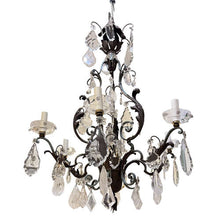 Load image into Gallery viewer, Large French 1940s Wrought Iron &amp; Tole Wear, Rock Crystal Chandelier
