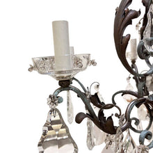 Load image into Gallery viewer, Large French 1940s Wrought Iron &amp; Tole Wear, Rock Crystal Chandelier
