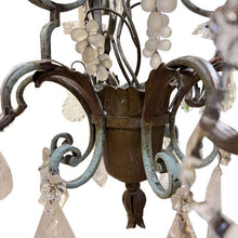 Load image into Gallery viewer, Large French 1940s Wrought Iron &amp; Tole Wear, Rock Crystal Chandelier

