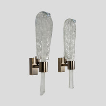 Load image into Gallery viewer, Pair of hand blown large glass leaf wall lights by Carlo Fuga