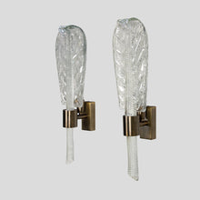 Load image into Gallery viewer, Pair of hand blown large glass leaf wall lights by Carlo Fuga