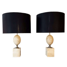 Load image into Gallery viewer, Pair of Philippe Barbier 1970s Travertine 'Egg' Table Lamps