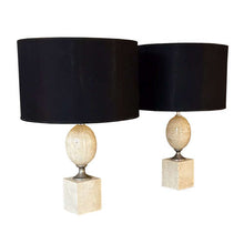 Load image into Gallery viewer, Pair of Philippe Barbier 1970s Travertine 'Egg' Table Lamps