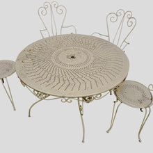 Load image into Gallery viewer, Set of 4 garden chairs and round table, French 1950s
