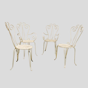 Set of 4 garden chairs and round table, French 1950s