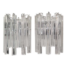 Load image into Gallery viewer, Pair of clear Murano glass Triedri wall lights