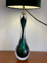 Load image into Gallery viewer, 1950s Val St Lambert Green Glass Hourglass Table Lamp
