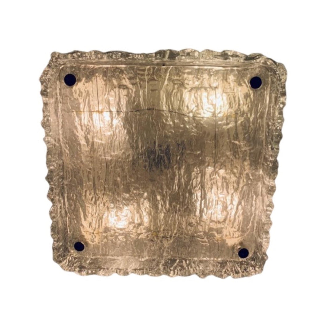 1970s Kaiser Ice Glass Flush Mount Ceiling Light