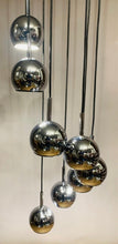 Load image into Gallery viewer, 1970s 8 Chrome Cascading Globe Hanging Light