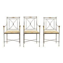 Load image into Gallery viewer, A set of 10 elegant wrought iron chairs with cushion pads, mid century