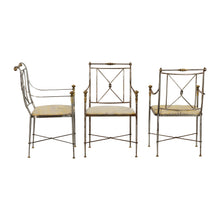 Load image into Gallery viewer, A set of 10 elegant wrought iron chairs with cushion pads, mid century