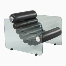 Load image into Gallery viewer, Hyaline Chairs by Fabio Lenci made of toughened glass frame with adjustable roller cushions in black leather.Architectural piece perfect for any workspace or home.
