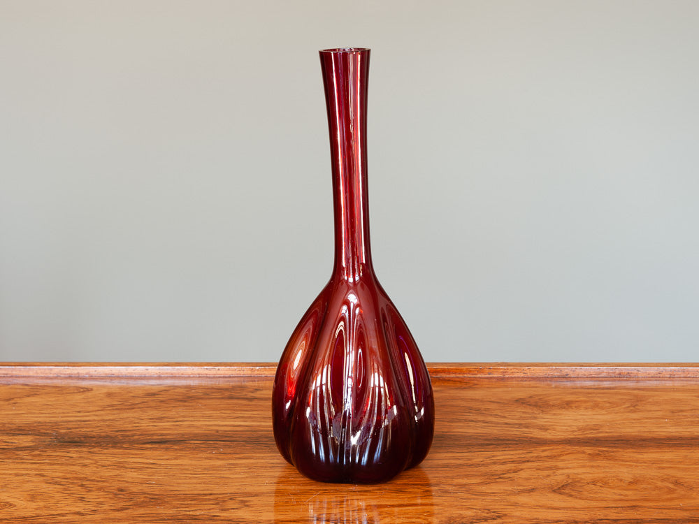 Vintage Gullaskruf Ruby Red Blomglas Art Glass Vase
