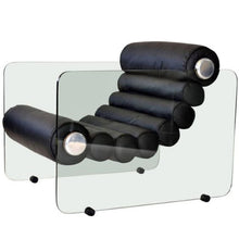 Load image into Gallery viewer, Hyaline Chairs by Fabio Lenci made of toughened glass frame with adjustable roller cushions in black leather.Architectural piece perfect for any workspace or home.