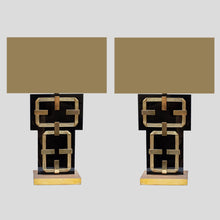 Load image into Gallery viewer, Pair Of Black Perspex And Brass Table Lamps By Frigerio