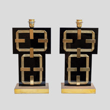 Load image into Gallery viewer, Pair Of Black Perspex And Brass Table Lamps By Frigerio