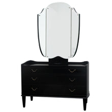 Load image into Gallery viewer, 1940s Danish ebonised vanity dressing table with triptych mirror