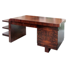 Load image into Gallery viewer, 1930s French, walnut art deco large partners desk with side shelves